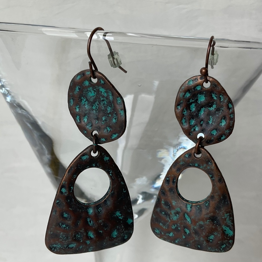 🧚 2/$15 Copper Tone Drop Earrings Pierced Turquoise Wash Geometric Earrings